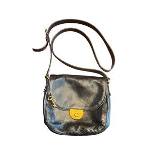 FOSSIL Emi Saddle Bag sling Leather Crossbody Black purse